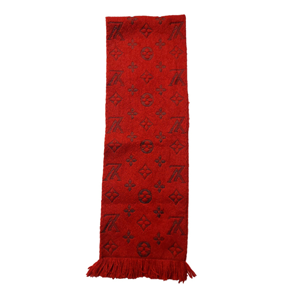 Louis Vuitton LV Monogram Logomania Dark Red Scarf Pre-Owned - Picture 4 of 11